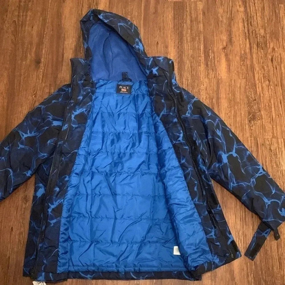 The Children’s Place Boys Insulated Jacket Attached Hood XL Blue Camo - Picture 4 of 9